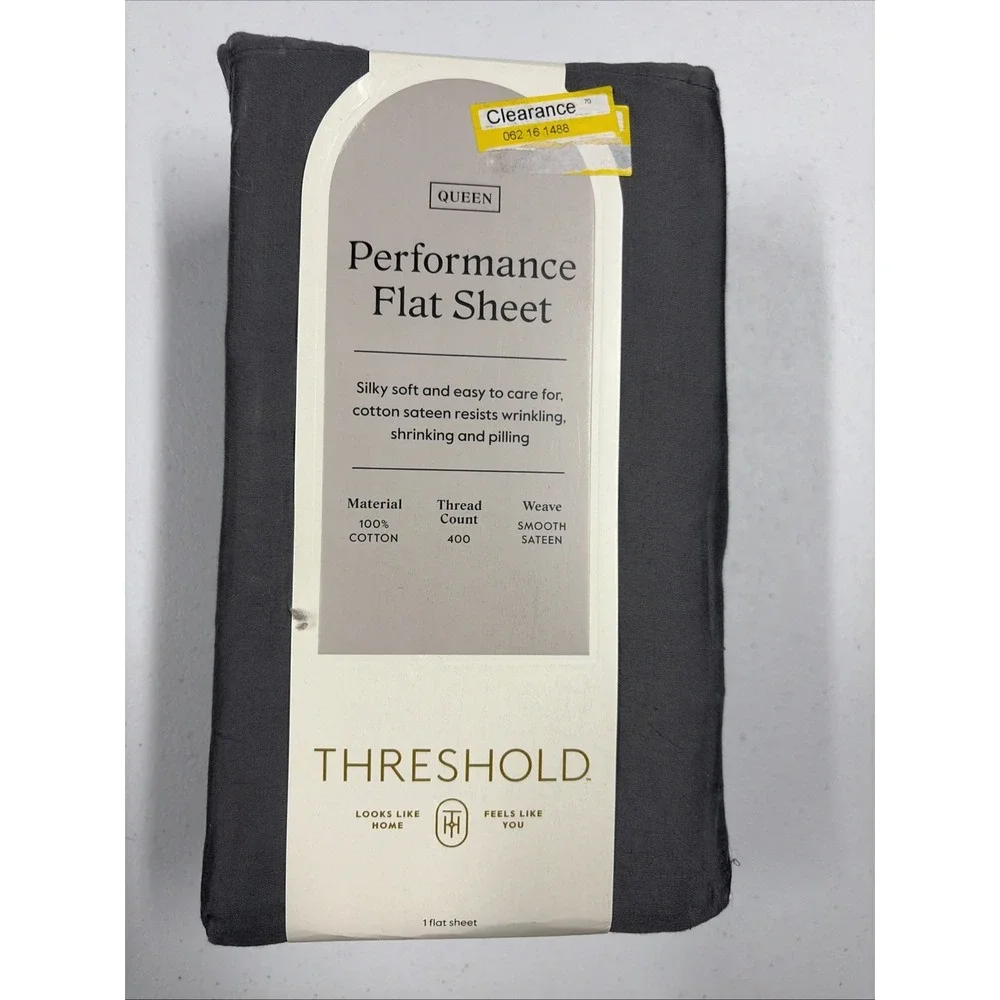 Threshold Queen Size 400 Thread Count Performance Flat Sheet Radiant Gray